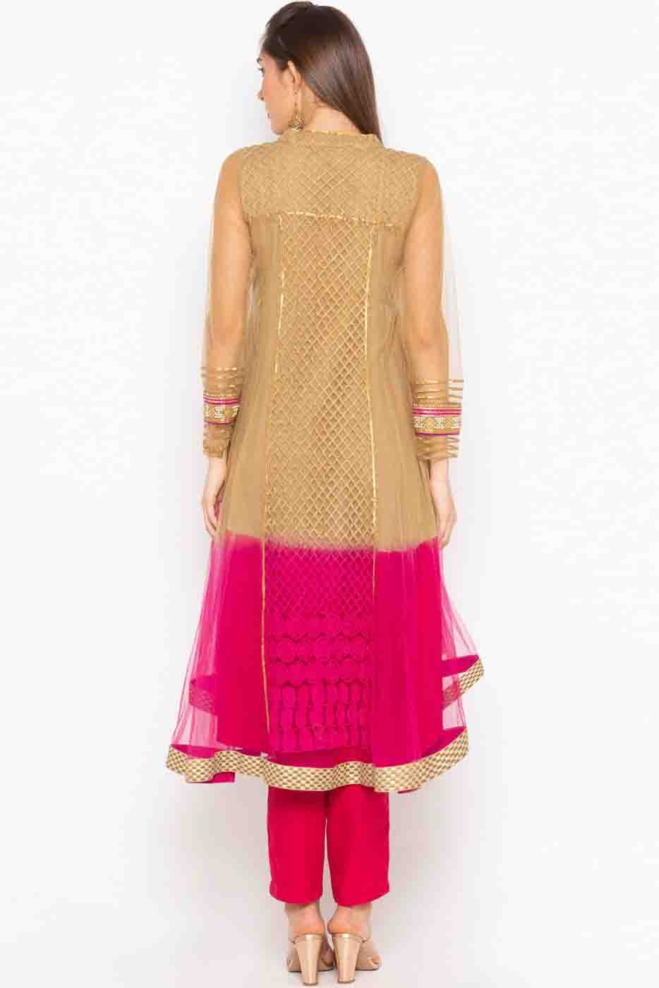 Pink and Brown Colour Plus Size Stitched Net Embroidery Pant Style Suit BW1070187 A