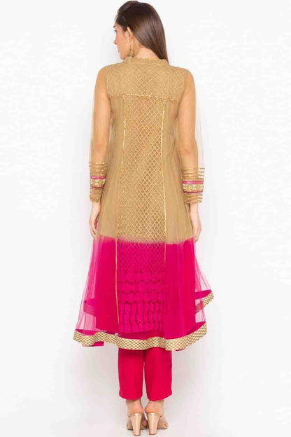 Pink and Brown Colour Plus Size Stitched Net Embroidery Pant Style Suit BW1070187 A