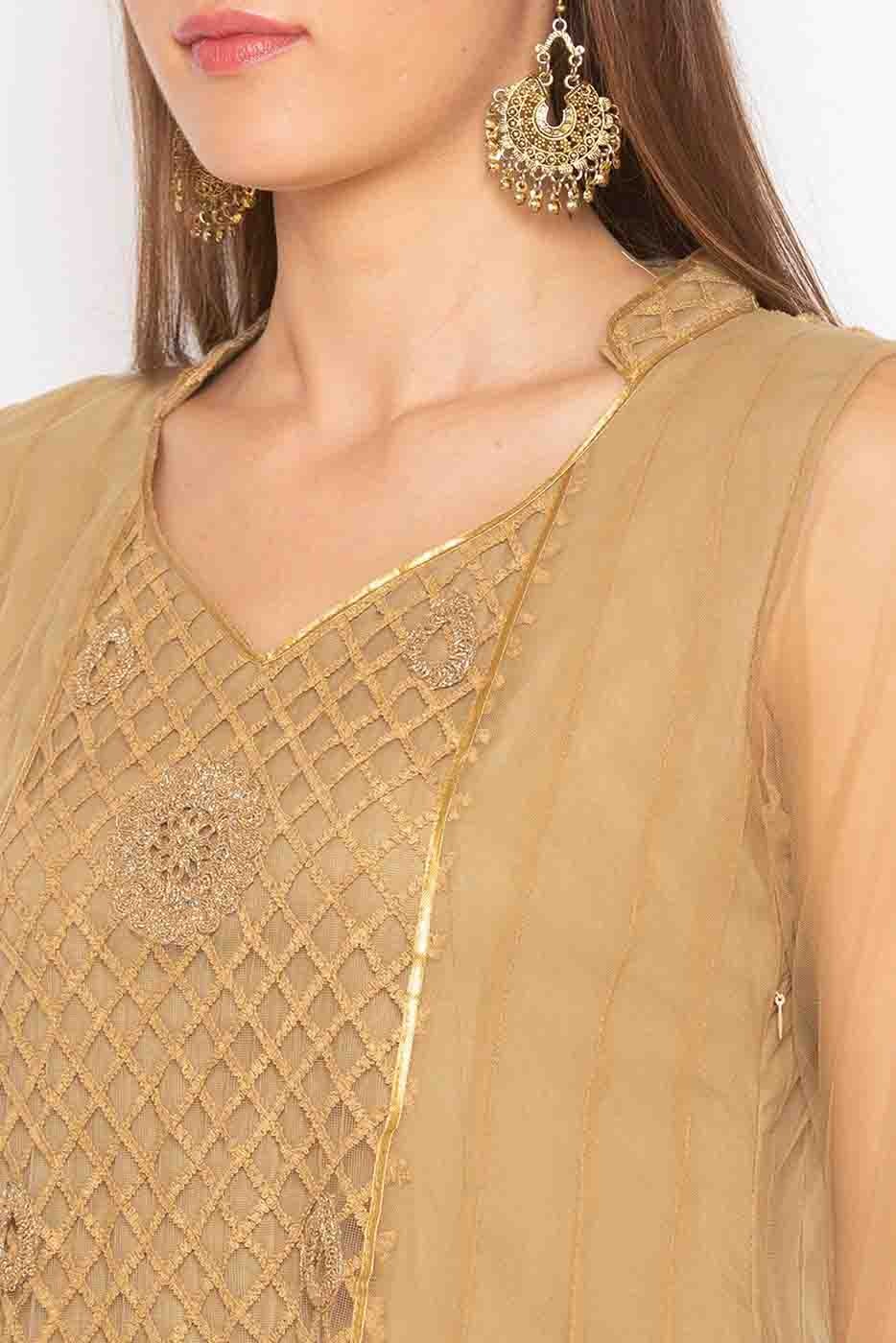 Pink and Brown Colour Plus Size Stitched Net Embroidery Pant Style Suit BW1070187 B