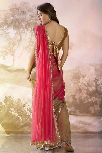 Pink and Gold Colour Twill Net Saree SD1112737 A