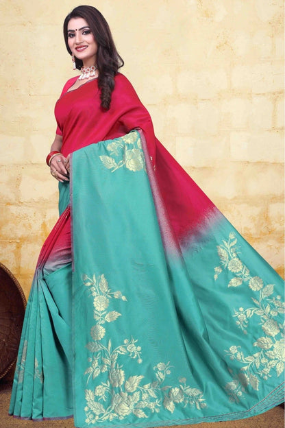 Pink and Green Colour Banarasi Art Silk Traditional Saree SD1120750 A
