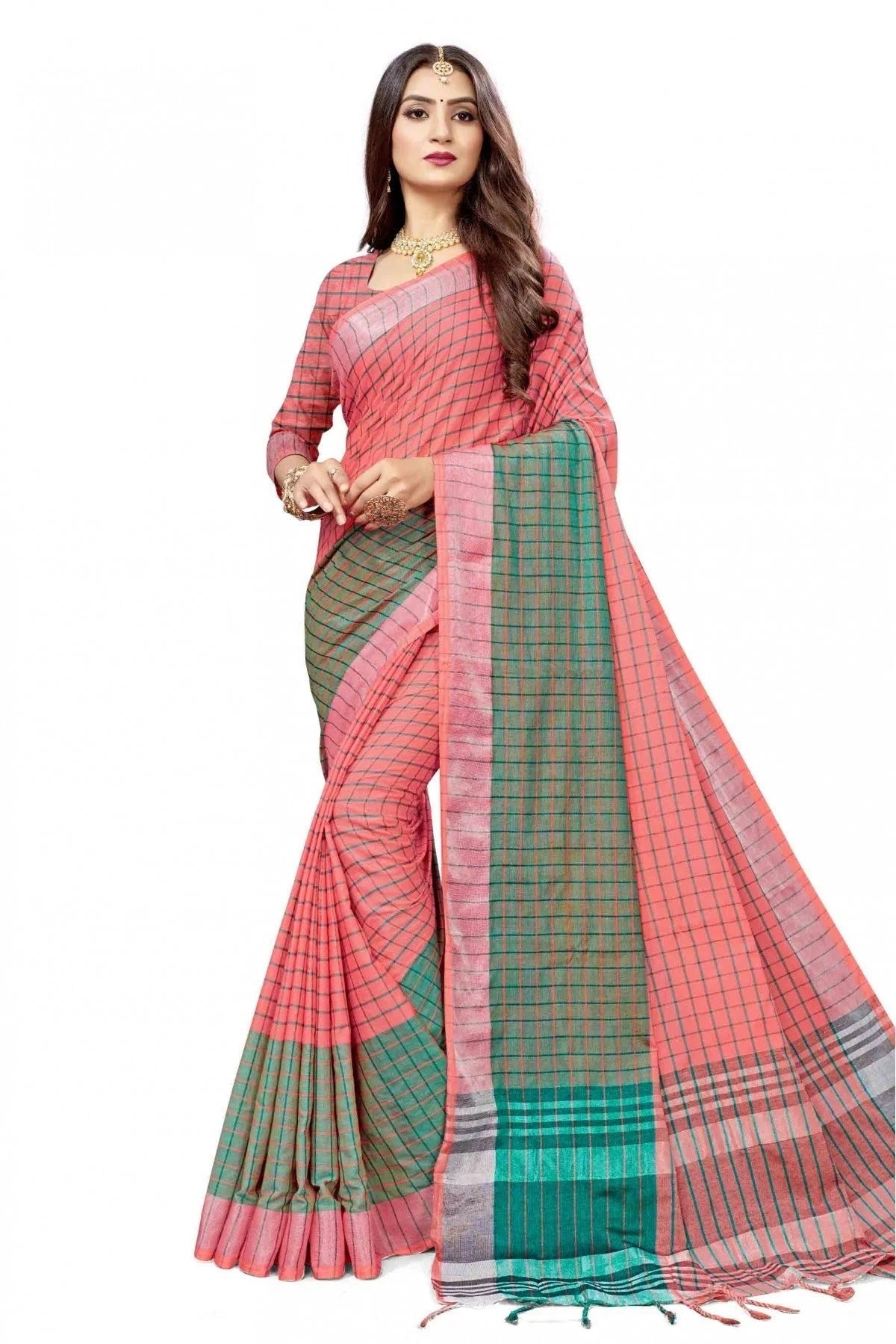Pink and Green Colour Cotton Silk Woven Saree SD1100838