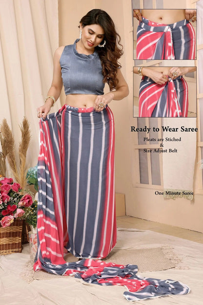 Pink and Grey Colour Georgette Ready To Wear Saree SD1180014 A