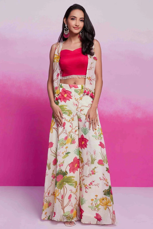 Pink and Off White Colour Organza and Cotton Silk Co Ord Suit TP1080940