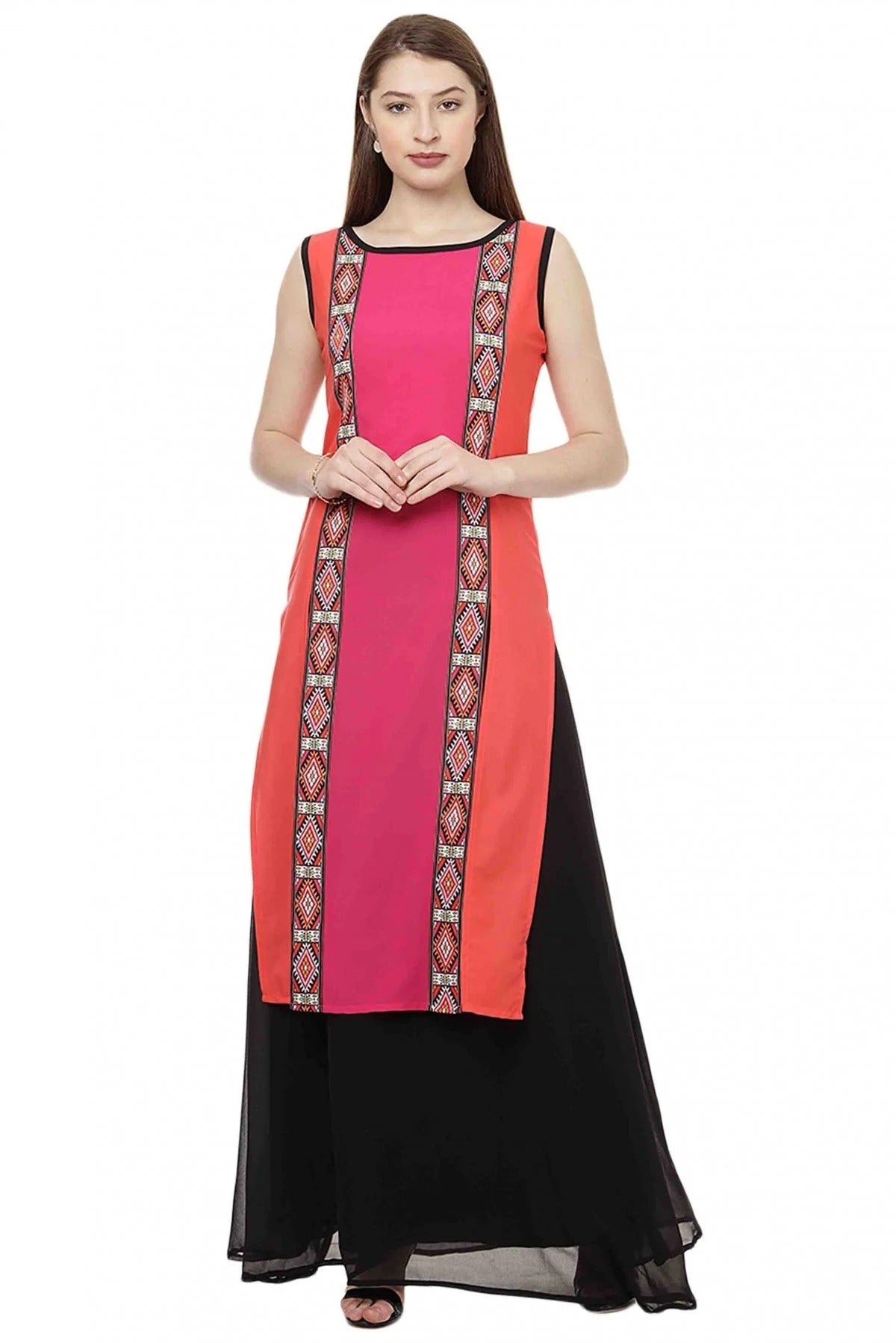 Pink and Orange Colour Plus Size Crepe Straight Kurti KR1060201 A