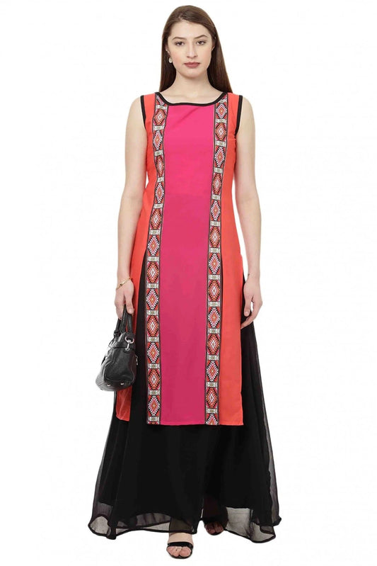 Pink and Orange Colour Plus Size Crepe Straight Kurti KR1060201