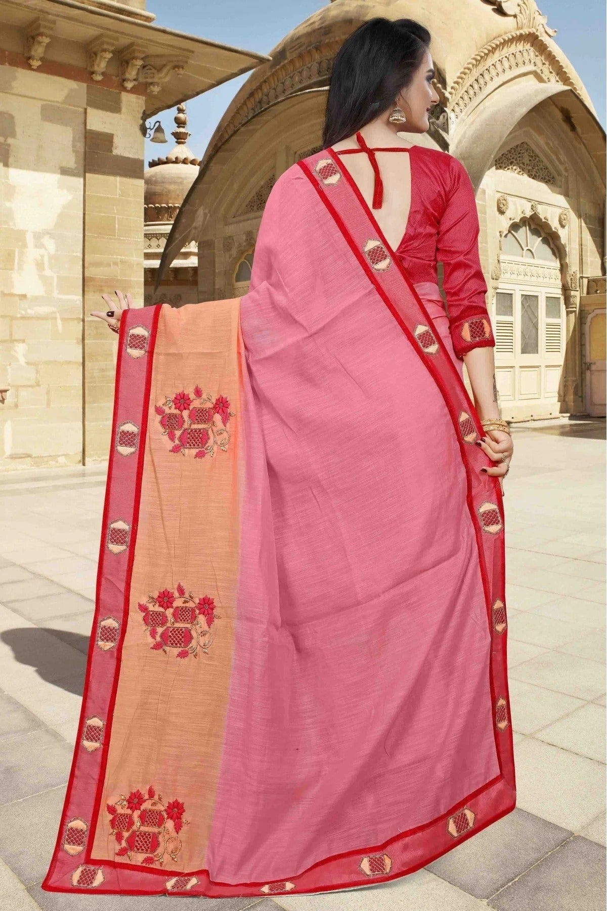 Pink and Peach Colour Cotton Designer Saree SD1120548 A