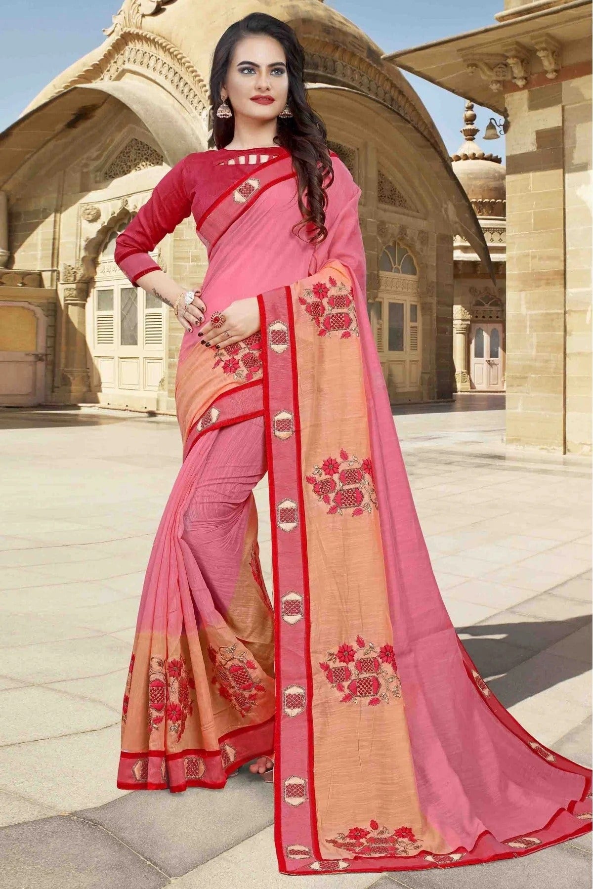 Pink and Peach Colour Cotton Designer Saree SD1120548