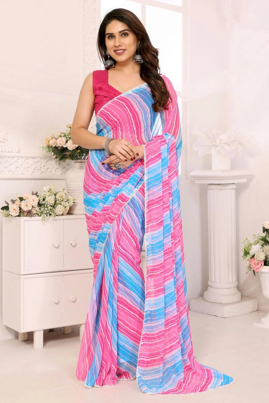 Pink and Sky Blue Colour Georgette Ready To Wear Saree SD1180039