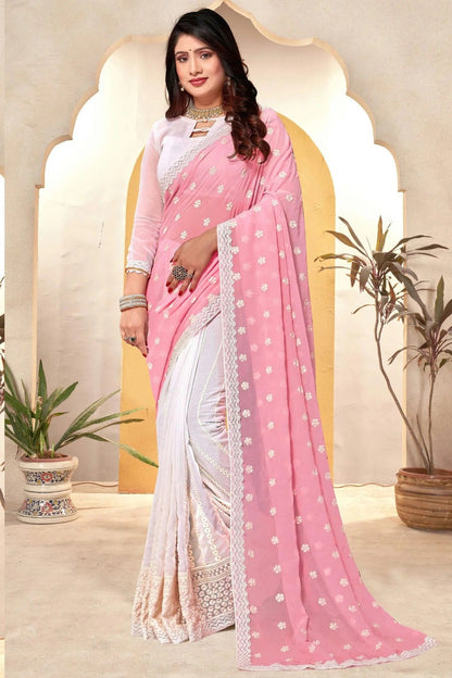 Pink and White Colour Georgette Half N Half Saree SD1091060