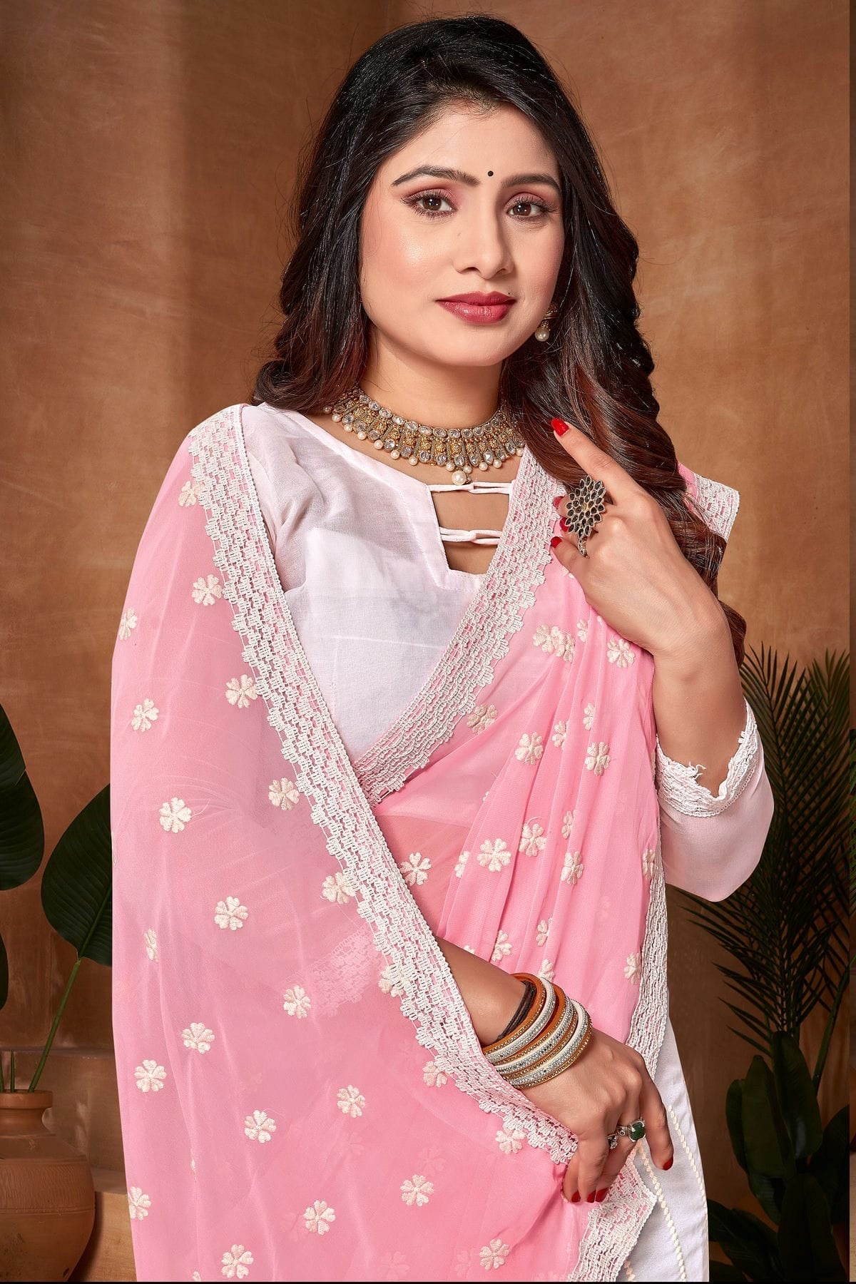 Pink and White Colour Georgette Half N Half Saree SD1091191 A