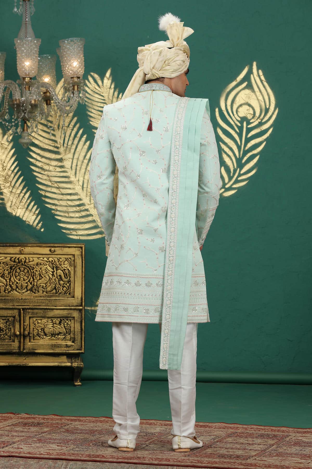 Pista Green Colour Art Silk Embroidery Sherwani