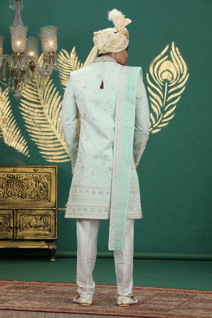 Pista Green Colour Art Silk Embroidery Sherwani