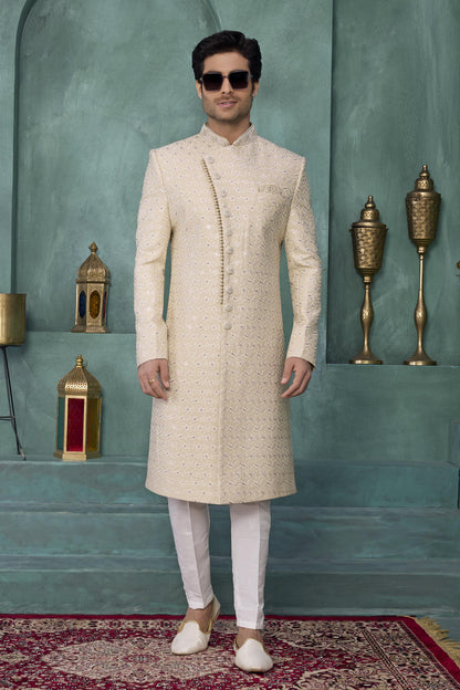 Pista Green Colour Art Silk Embroidery Work Sherwani