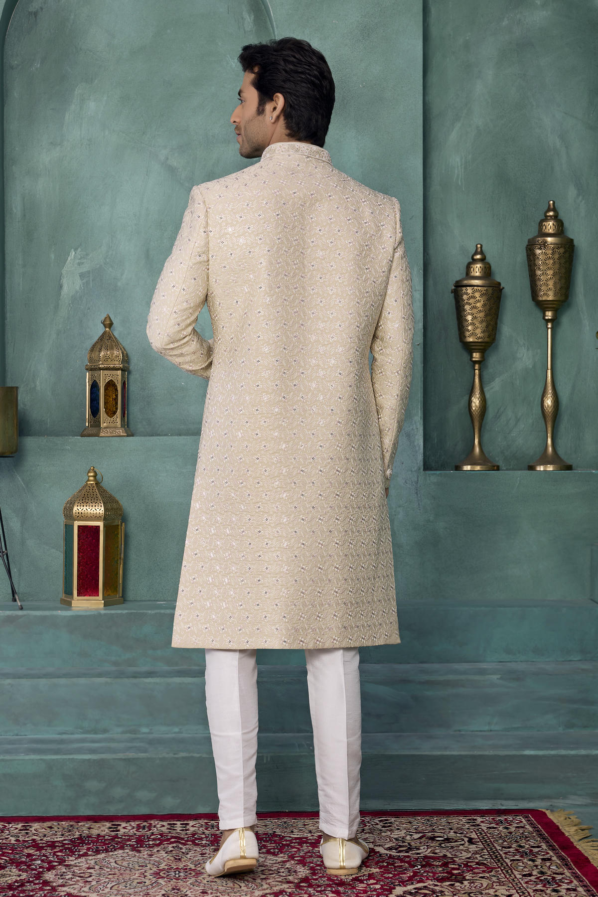 Pista Green Colour Art Silk Embroidery Work Sherwani
