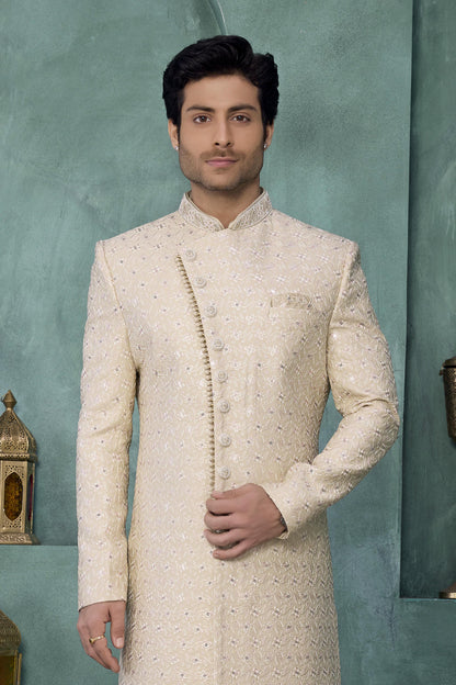 Pista Green Colour Art Silk Embroidery Work Sherwani