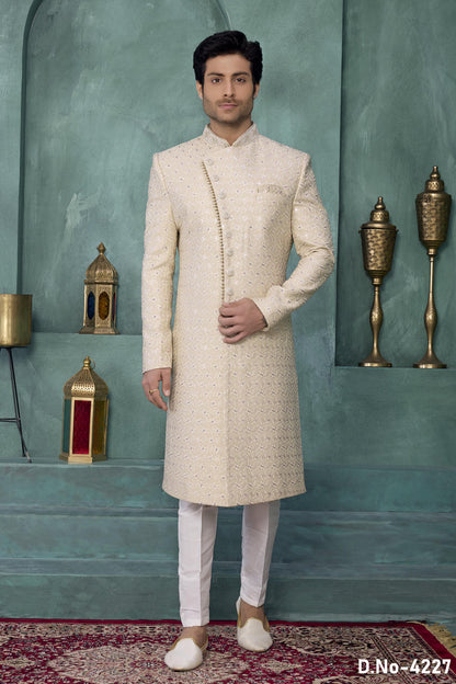 Pista Green Colour Art Silk Embroidery Work Sherwani