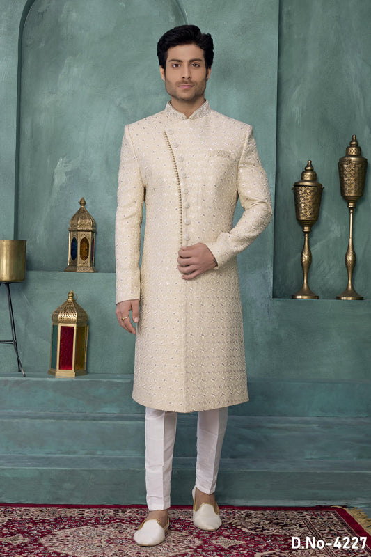 Pista Green Colour Art Silk Embroidery Work Sherwani