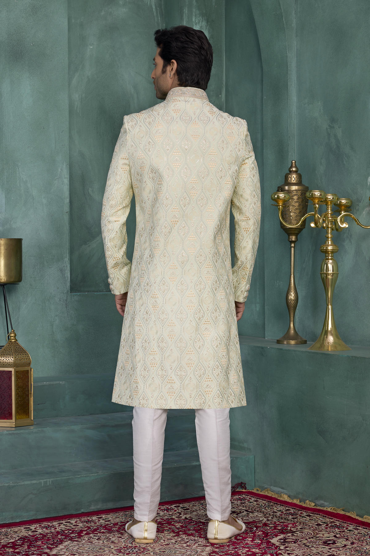 Pista Green Colour Art Silk Embroidery Work Sherwani