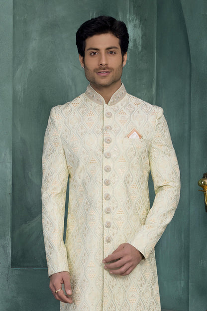 Pista Green Colour Art Silk Embroidery Work Sherwani