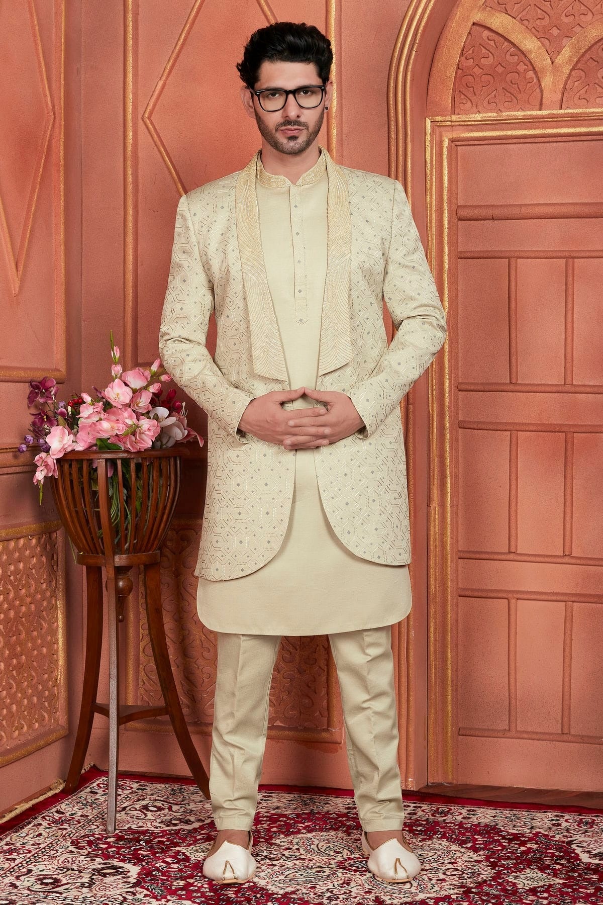 Pista Green Colour Art Silk Indowestern Sherwani With Aligadhi Pant SH1230003 A
