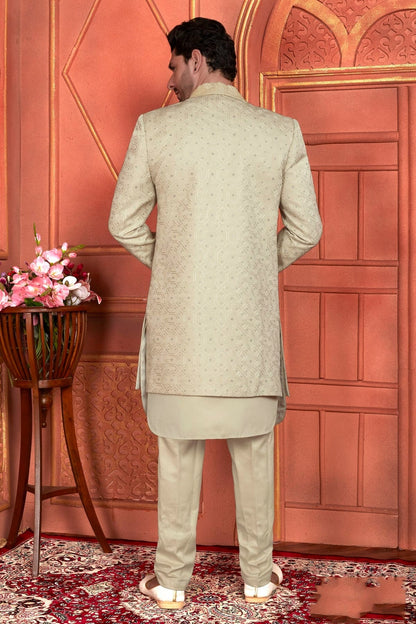Pista Green Colour Art Silk Indowestern Sherwani With Aligadhi Pant SH1230003 B