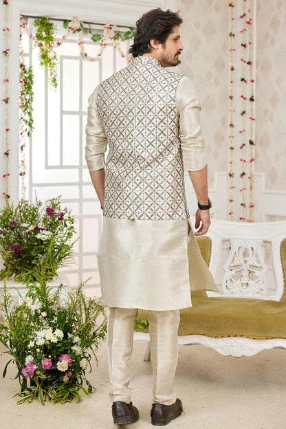 Pista Green Colour Art Silk Kurta Pajama With Jacket KP1230275 A