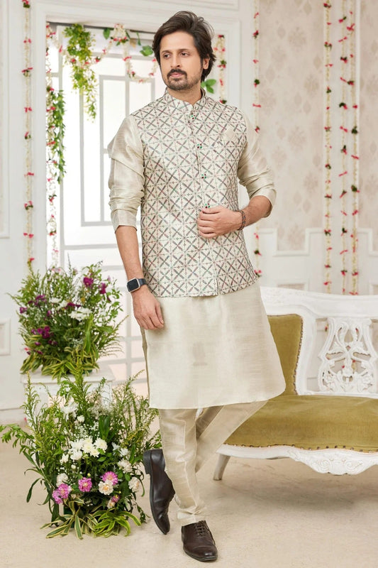 Pista Green Colour Art Silk Kurta Pajama With Jacket KP1230275