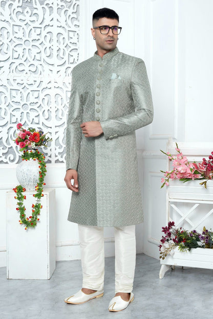 Pista Green Colour Art Silk Sherwani With Churidar Pant SH1230066 A