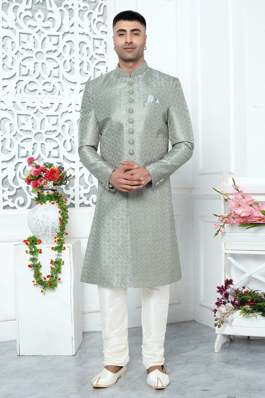 Pista Green Colour Art Silk Sherwani With Churidar Pant SH1230066