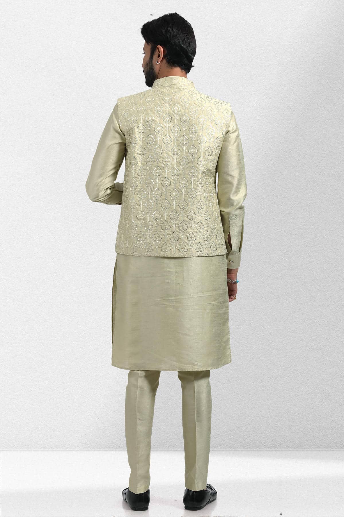 Pista Green Colour Art Silk Thread Work Kurta Pajama With Jacket