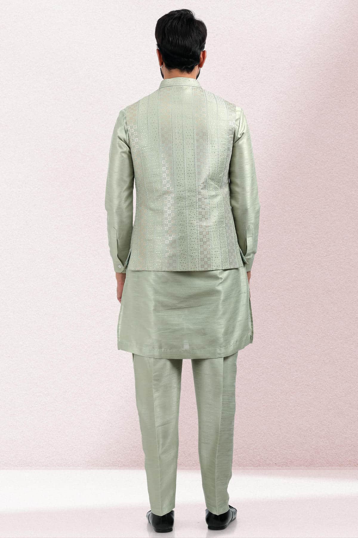 Pista Green Colour Art Silk Thread Work Kurta Pajama With Jacket