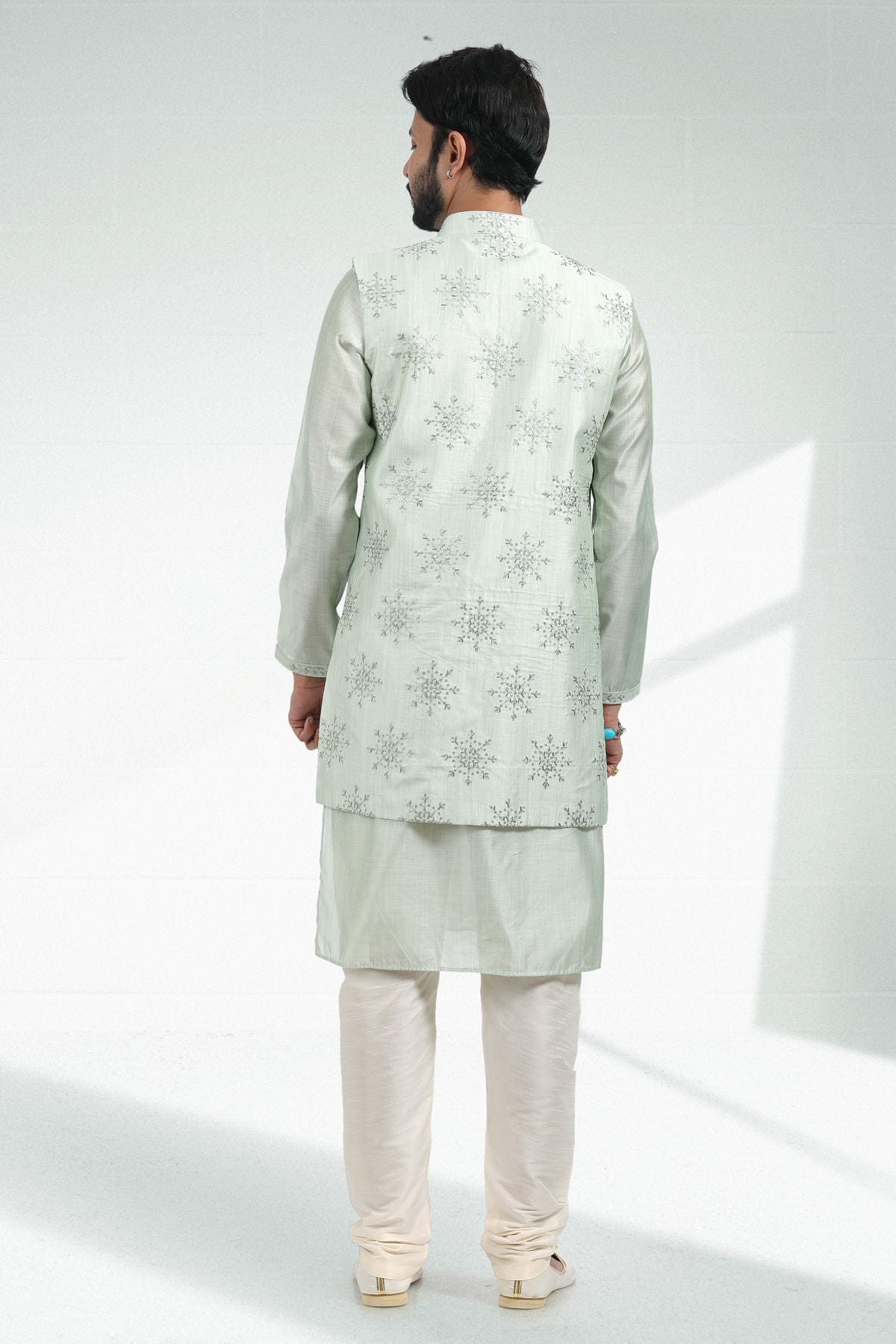 Pista Green Colour Art Silk Thread Work Kurta Pajama With Jacket