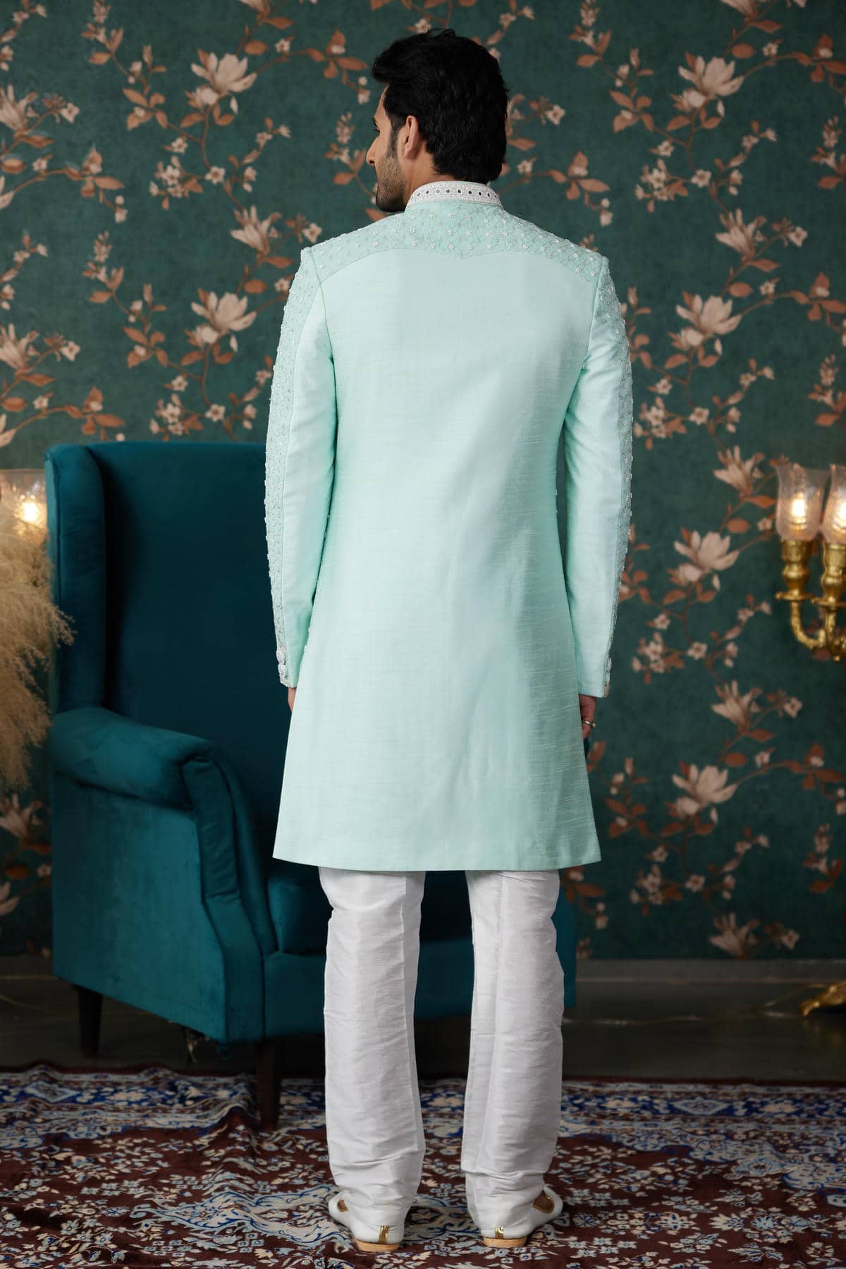 Pista Green Colour Art Silk Thread Work Sherwani