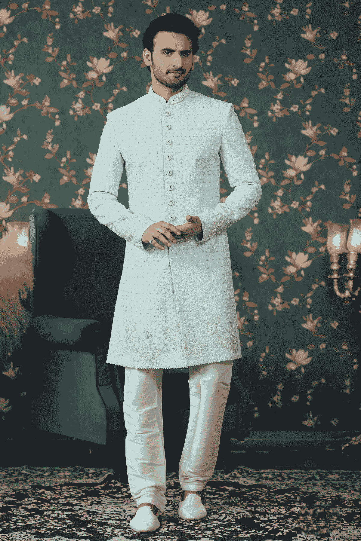 Pista Green Colour Art Silk Thread Work Sherwani