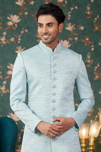 Pista Green Colour Art Silk Thread Work Sherwani