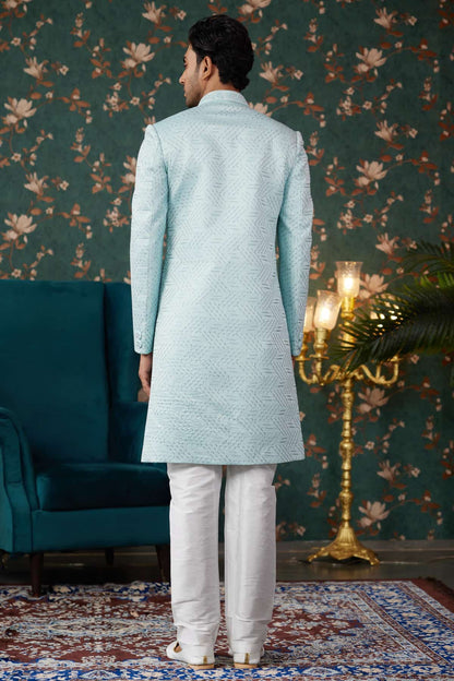 Pista Green Colour Art Silk Thread Work Sherwani