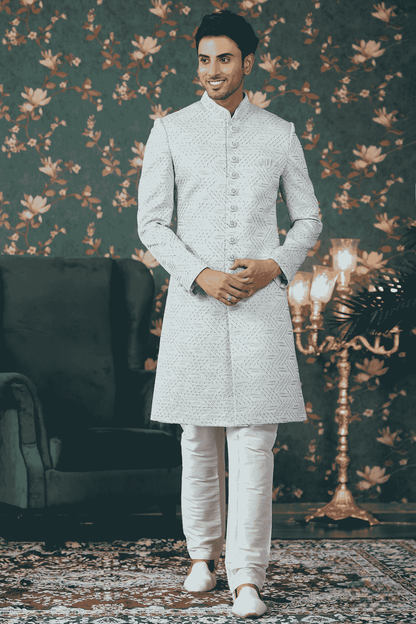 Pista Green Colour Art Silk Thread Work Sherwani