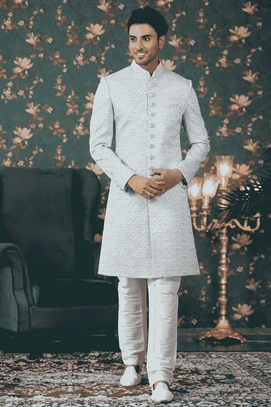 Pista Green Colour Art Silk Thread Work Sherwani