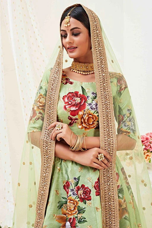 Pista Green Colour Banglori Satin Designer Lehenga Choli LC1240031 B