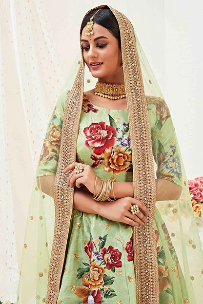 Pista Green Colour Banglori Satin Designer Lehenga Choli LC1240031 B