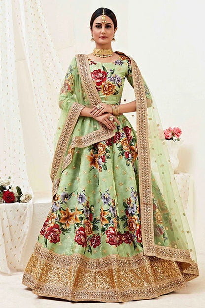 Pista Green Colour Banglori Satin Designer Lehenga Choli LC1240031