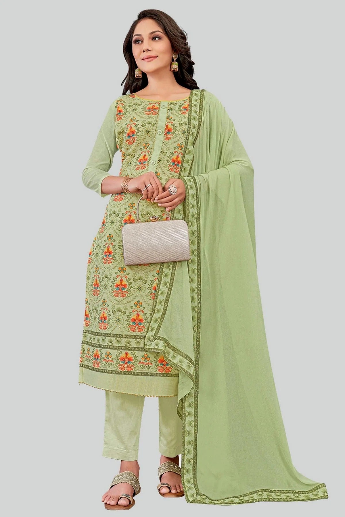 Pista Green Colour Chanderi Silk Pant Style Suit SM1110597