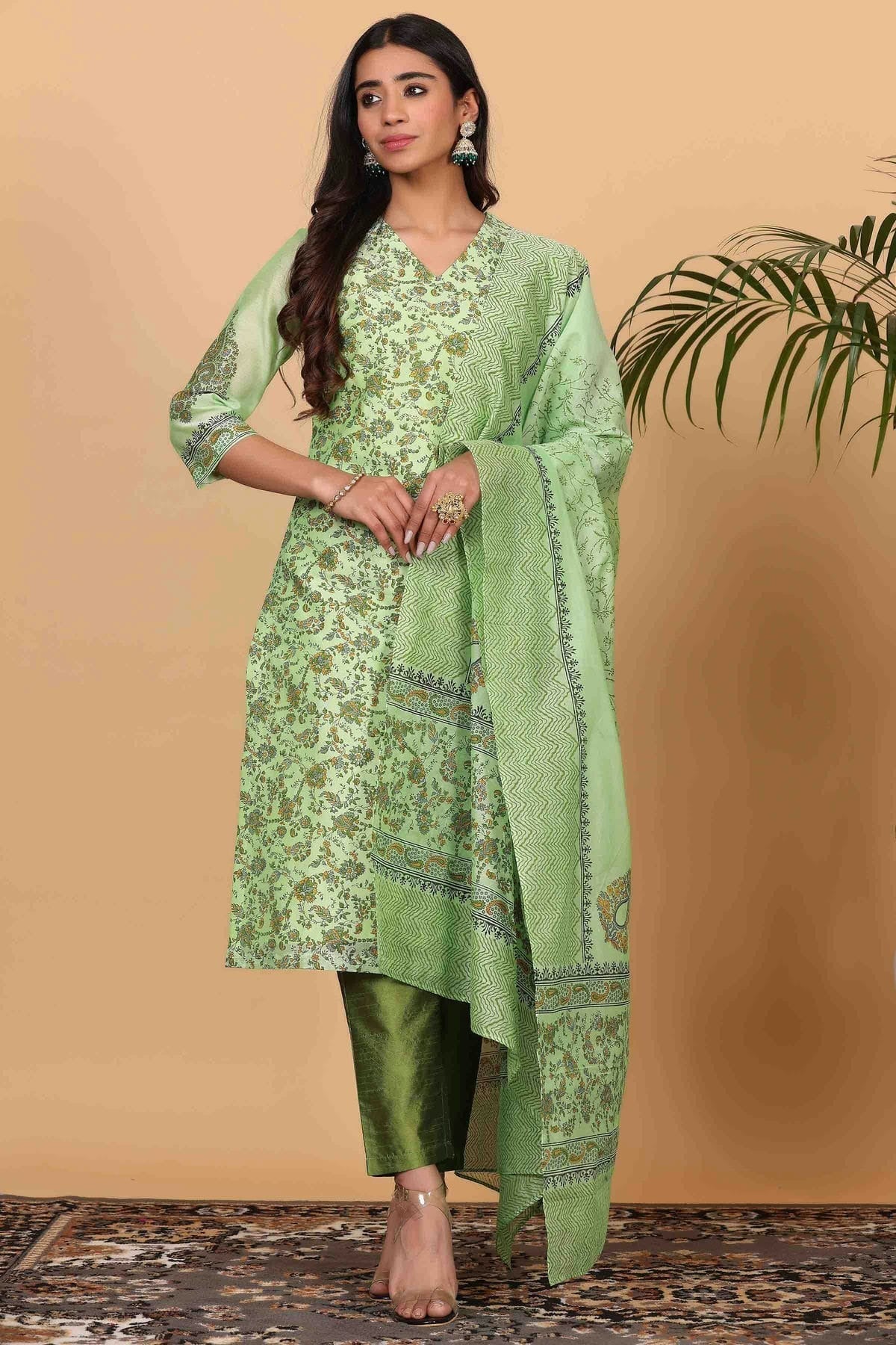 Pista Green Colour Chanderi Stitched Suit SS1112919