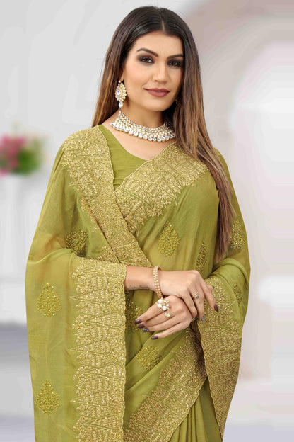 Pista Green Colour Chiffon Designer Saree SD1121203 A