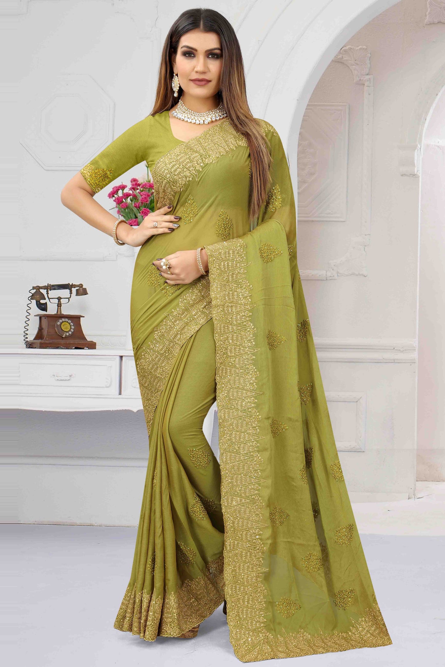 Pista Green Colour Chiffon Designer Saree SD1121203