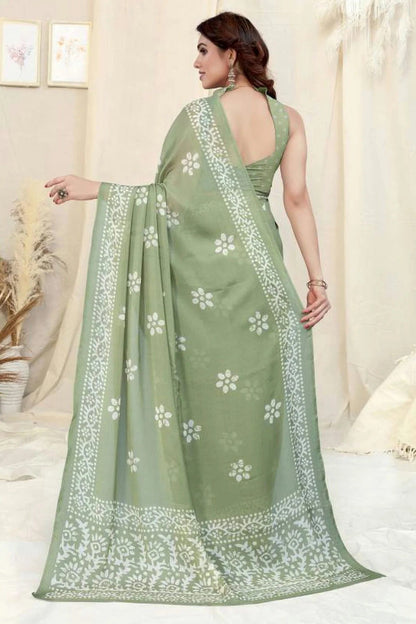Pista Green Colour Chinon Chiffon Printed Saree SD1180130 A