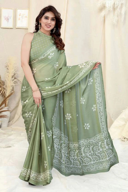 Pista Green Colour Chinon Chiffon Printed Saree SD1180130