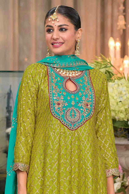 Pista Green Colour Chinon Stitched Patiala Suit SS1140962 A