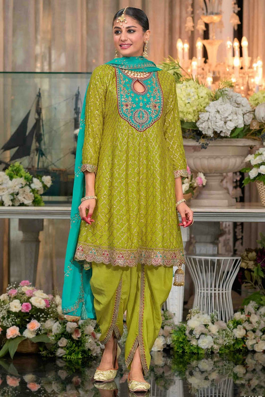 Pista Green Colour Chinon Stitched Patiala Suit SS1140962